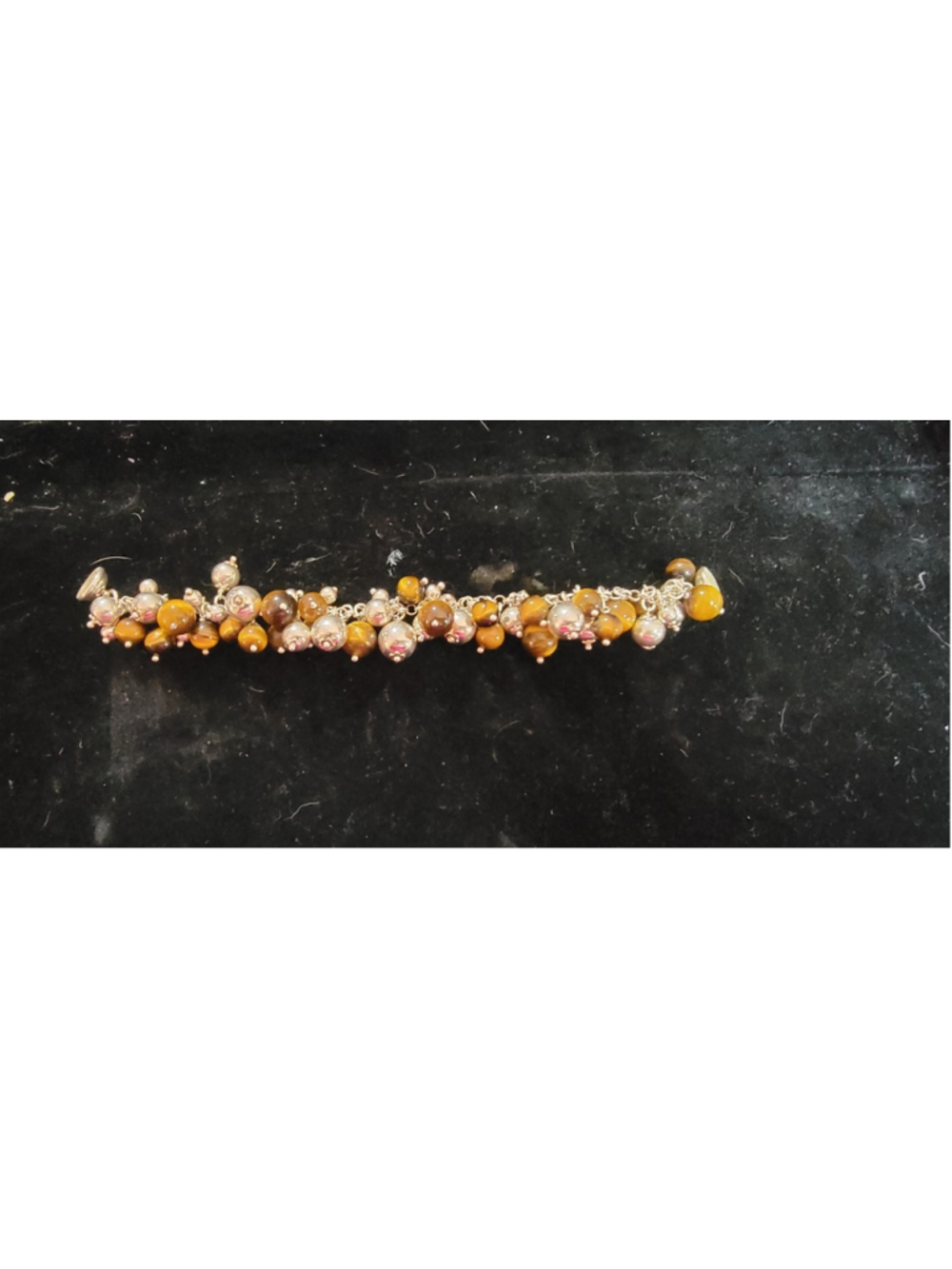 Sterling Silver Tiger's Eye Cha Cha Charm Bracelet 54.88g 7" Cluster Bead Magnet